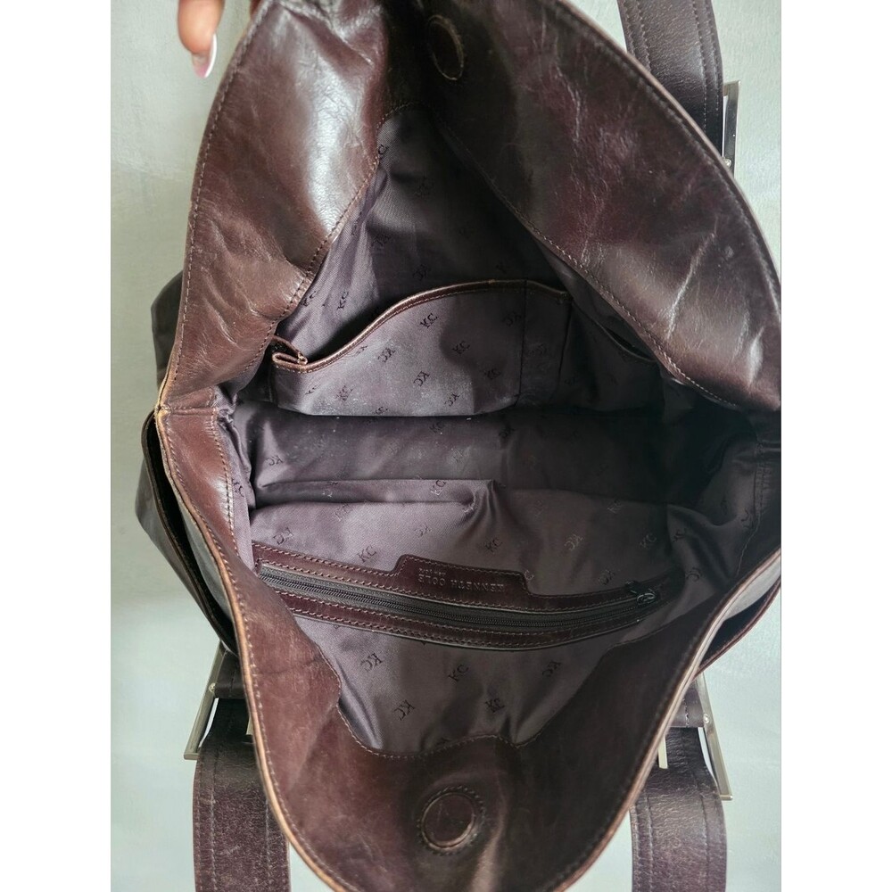 Keneth Cole Brown Leather Shoulder Bag Silver Hardware Buckles Weathered Patina - Picture 5 of 11